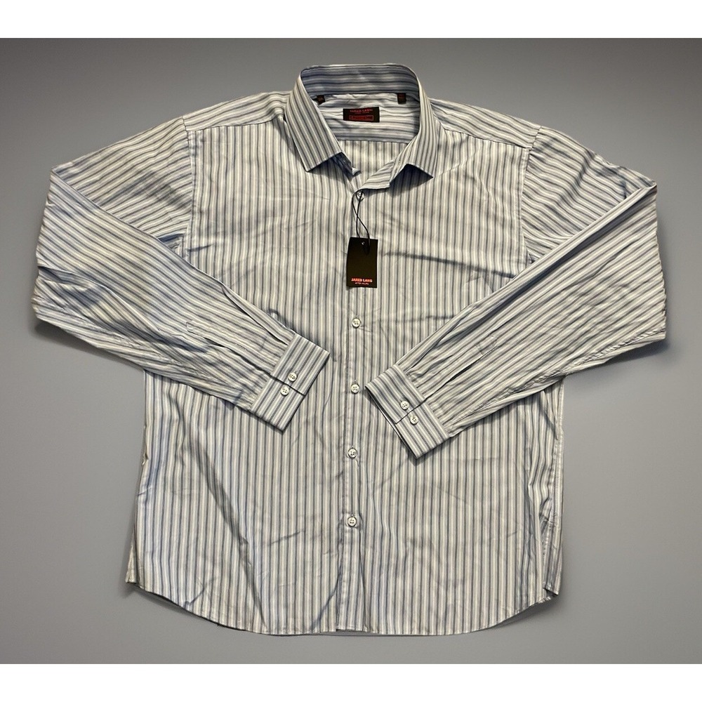 New Jared Lang After Hours Long Sleeve Button Up Shirt Blue Striped NWT 2XL JBHS